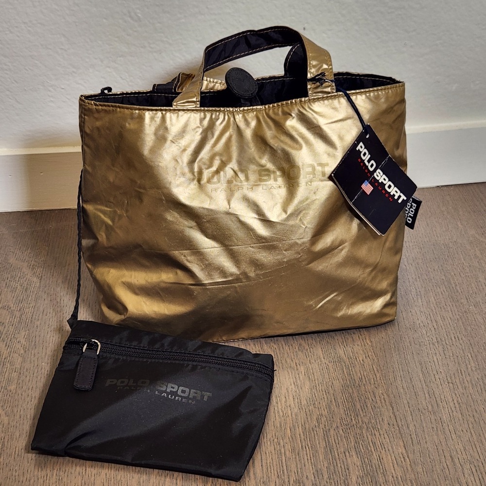 Vintage 90s Polo Sport Ralph Lauren Reversible Mini Tote Bag Pouch Gold Black